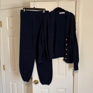 Free People Hailee Navy Blue Knit Cardigan and Pants Set